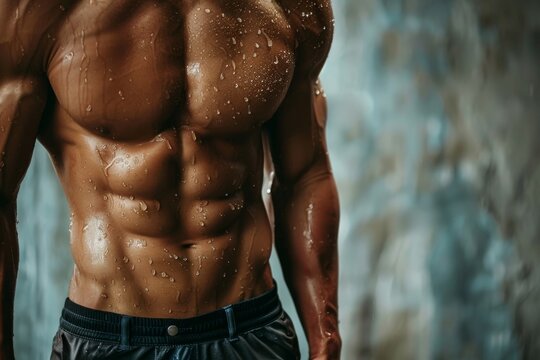 man with naked muscular torso, relief abs
