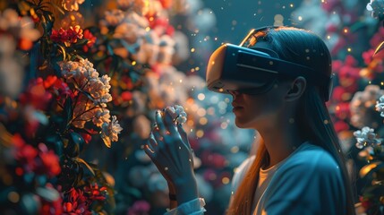 Depict an AIpowered virtual reality experience, immersing users in a fully interactive and dynamic digital world, Close up