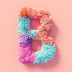 Typography design for 'B' with fine fluffy plush texture in super lovely candy colors, natural lighting, and a light-colored background.