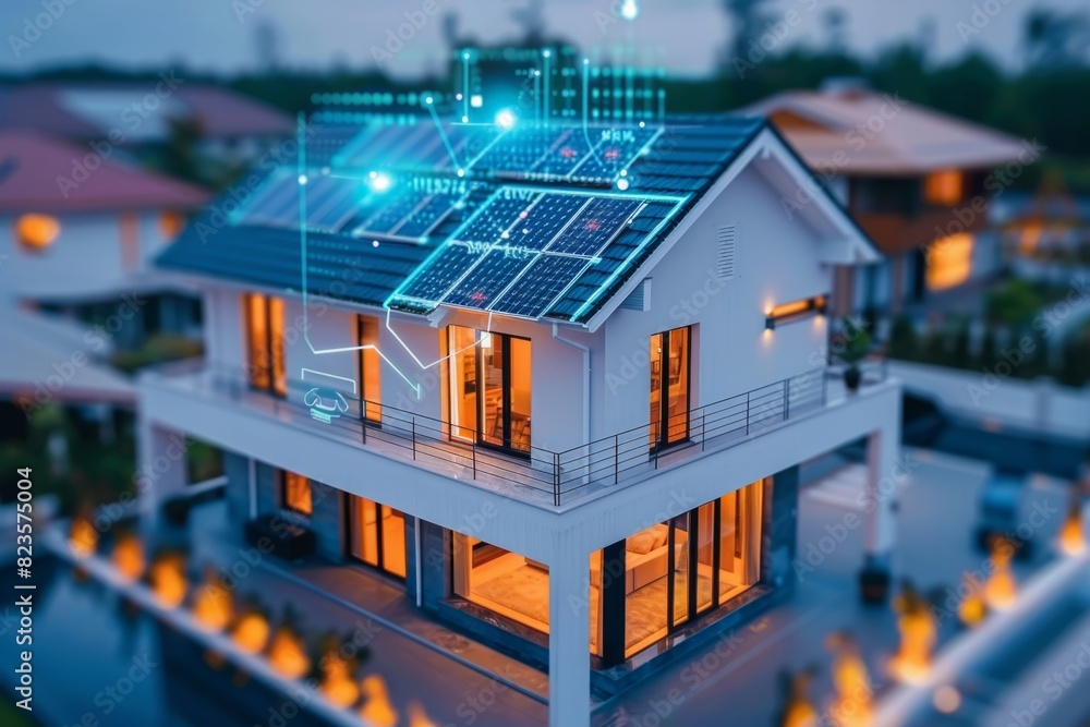 Poster model of a smart home with luminous controls