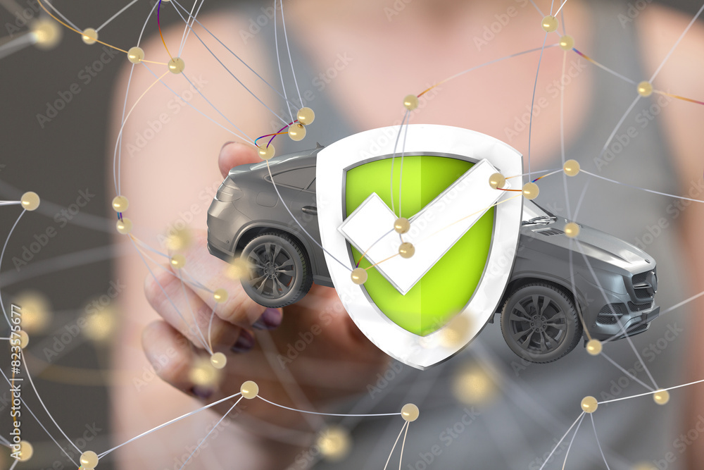 Poster Neural network 3D illustration. Big data and cybersecurity