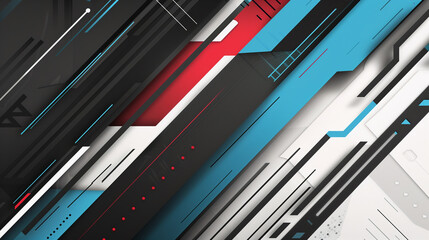 abstract background with intersecting arrows, lines in a gray black white red blue color scheme. The concept of complex decisions in business, politics, and international relations