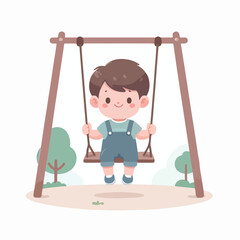 vector kid playing on a swing with a simple and minimalist flat design style