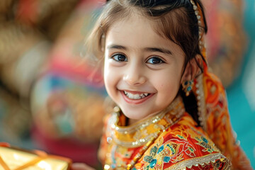 Fototapeta premium Close-up portrait of cultural beauty, Eid feast, Islamic celebration, Family feast.