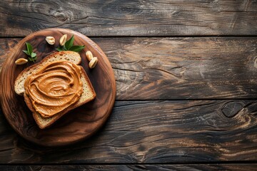 Peanut butter sandwich on a wooden table