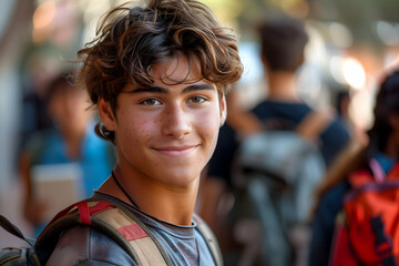 Fototapeta premium Portrait of male college student at campus looking at camera