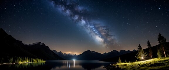 Landscapes Light Painting with Stars and the Milky