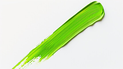A bold, diagonal slash of lime green acrylic paint, stark and straightforward, on a solid white background, symbolizing growth and energy.