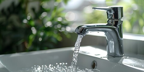 Conserving Water: Use Efficient Faucets and Practice Mindful Water Usage. Concept Water Conservation, Efficient Faucets, Mindful Water Usage, Environmental Responsibility