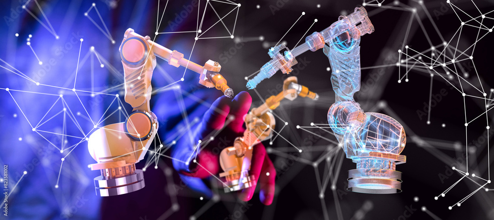 Poster Neural network 3D illustration. Big data and cybersecurity