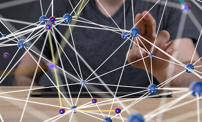 Global network. Blockchain. 3D illustration. Neural networks and artificial intelligence. Abstract