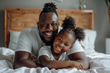 Family, portrait, and child hug father with love and care at home, trust, and devotion. Black man, little girl, and cheerful people in embrace, wellness, and bonding