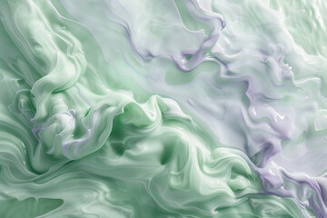 Obraz premium A tranquil spread of mint green and lavender oil paint clouds, flowing smoothly as if depicting a gentle and soothing melody.