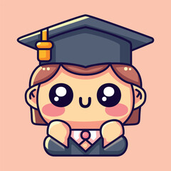 Cute student girl on university graduation cartoon vector illustration