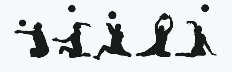 Silhouettes illustration of Sitting volleyball player. Disabled athletes with different action, pose. Isolated on white background. Graphic vector.