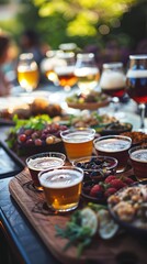 Craft beer festival with pairing stations, featuring diverse brews matched with complementary foods, creating a lively, festive ambiance