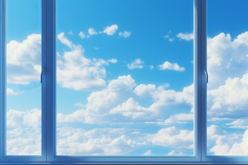 View of a vibrant blue sky with fluffy clouds through an open window, symbolizing hope and opportunity