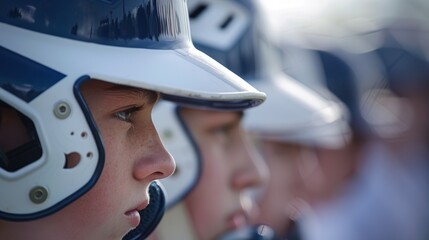 Baseball, sports, and team anthems at game, athlete competition, or field event. National unity, fitness training, or healthy softball player workout