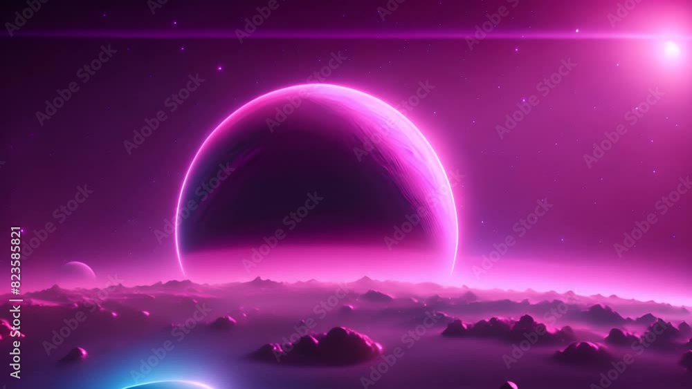 Poster two planets surrounded by clouds and stars in the sky generative ai