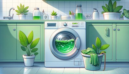 Greenwashing- oder Green-Shine-Konzept mit Waschmaschine