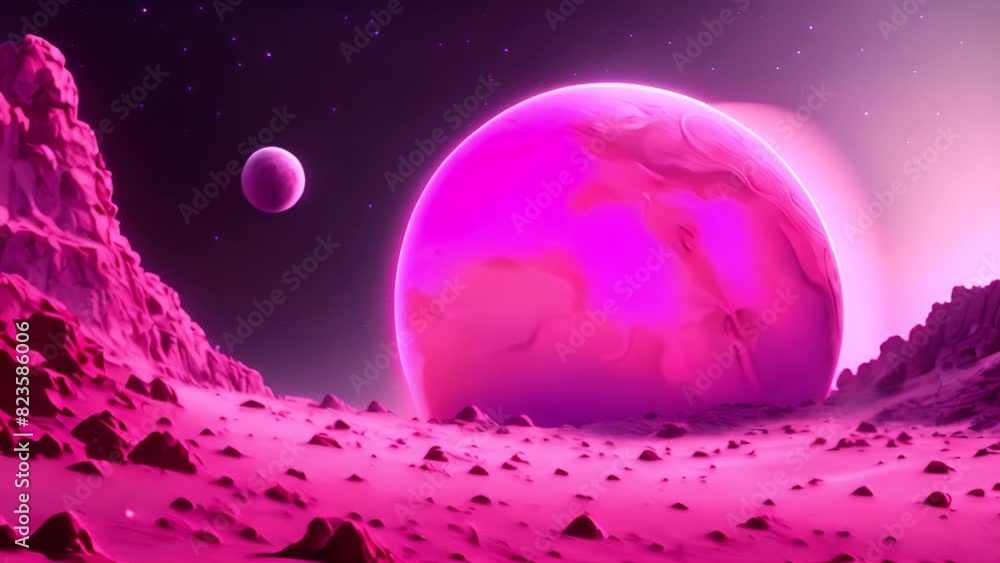 Poster pink planet with two smaller planets generative ai