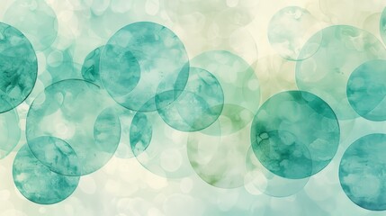 Teal and mint green watercolor circles float on a beige background.