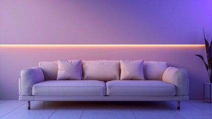 Modern Minimalist Sofa with Ambient Lighting in Stylish Living Room