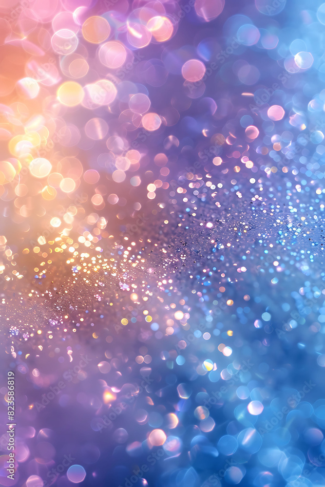 Poster serene and abstract background featuring a bokeh effect with light spots in a variety of pastel colo