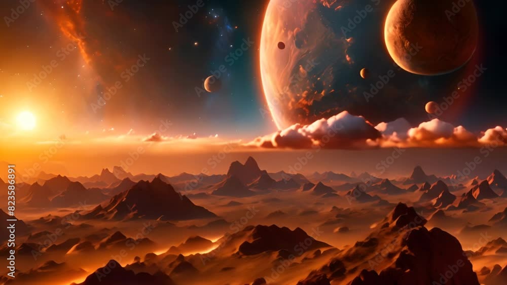 Aufkleber planets floating in sky generative ai