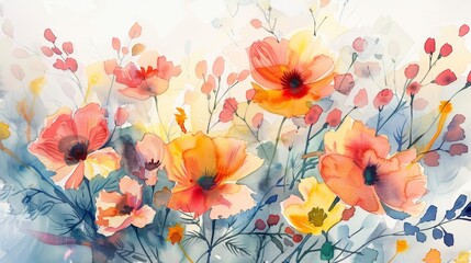 The image is a watercolor painting of a bouquet of flowers