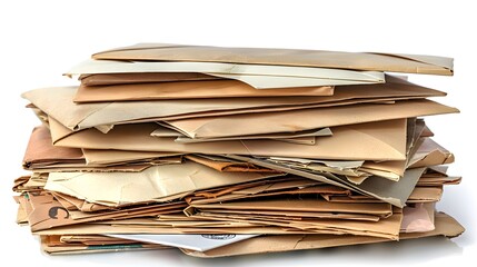 Pile of various envelopes isolated on white background with clipping path, A large stack or pile of letters and envelope.
