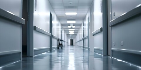 Hospital corridor: an essential passageway in a medical facility. Concept Healthcare infrastructure, Medical transportation, Nurse station, Emergency protocols, Clinical environment - Powered by Adobe