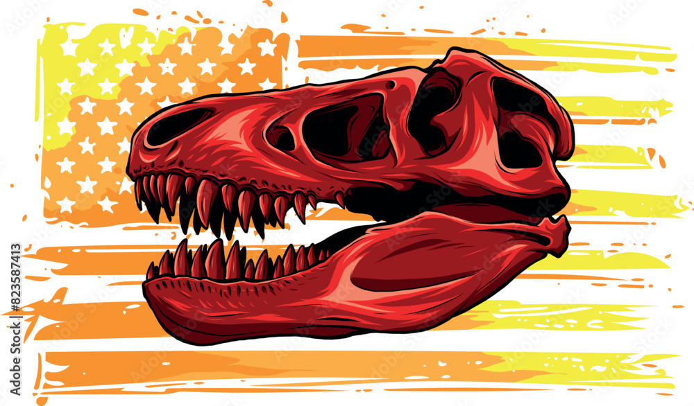 Poster skull of dinosaur tyrannosaurus rex. vector illustration design