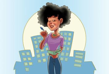 afro american girl with a journal and a pen