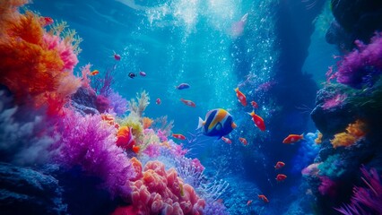 Naklejka premium Colorful fish and coral under the ocean.