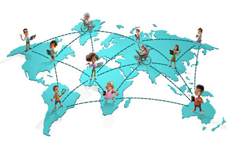 Global communication network connecting people worldwide