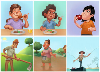 illustrations that represent the foods we consume and where they are produced