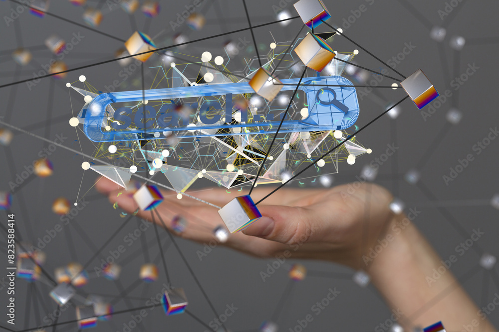 Wall mural interface web application in hand 3d