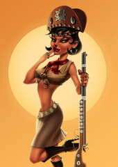 Cartoon pinup wearing typical costumes from northeastern Brazil