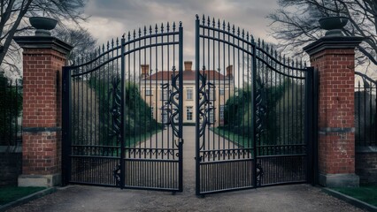Intricate Metal Gates and Classic Brick Fence