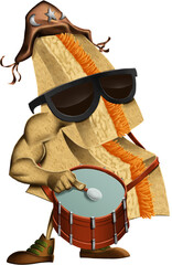 A character based on a natural Brazilian sandwich playing the zabumba, a typical instrument of the June festivals in Brazil