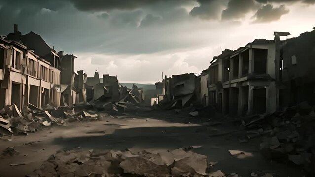 War Torn Urban Street With Multiple Buildings Generative AI