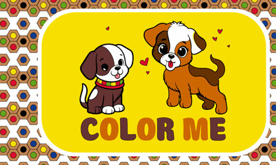 Coloring page with illustration for little children, cute dog and cat, vector illustration