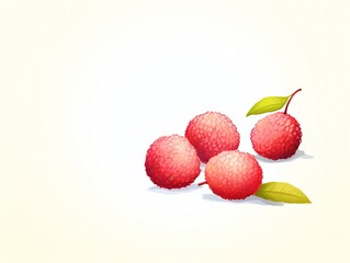 Fresh lychee fruits with green leaves on a light background. Perfect for illustrating tropical and exotic fruit concepts.