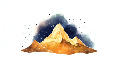 A watercolor painting of a mountain peak with a night sky background, showcasing natural beauty and artistic flair.