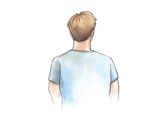 Illustration of a person seen from the back, wearing a blue shirt. Artwork shows the back of a man isolated on a white background.