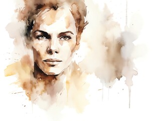 Watercolor portrait of a contemplative person, showcasing delicate brushstrokes and soft color gradients, evoking emotional depth and thoughtfulness.