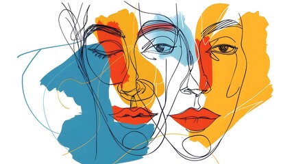 Vibrant Abstract Faces Expressing Emotions Through Minimalist Lines and Color