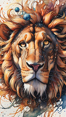 Lion's eye and galaxy. Watercolor style.