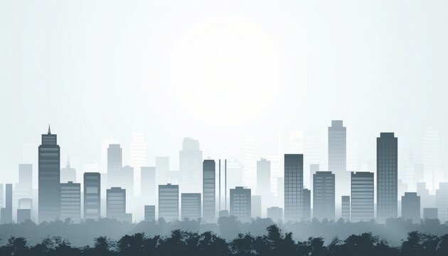 Minimalist urban skyline  sleek city silhouette in flat vector style under sunny sky